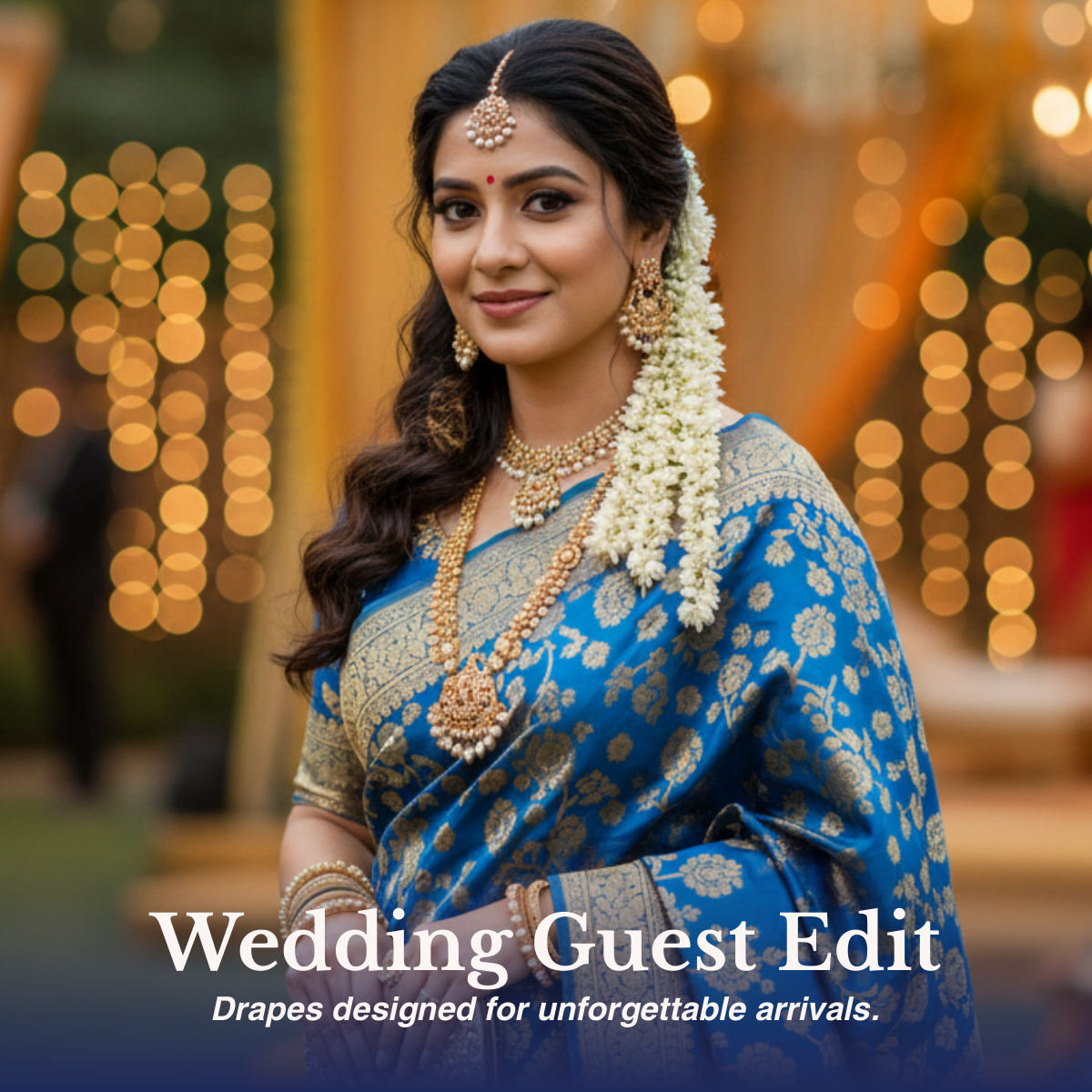 Woman wearing an elegant green saree from the Wedding Guest Edit for festive celebrations