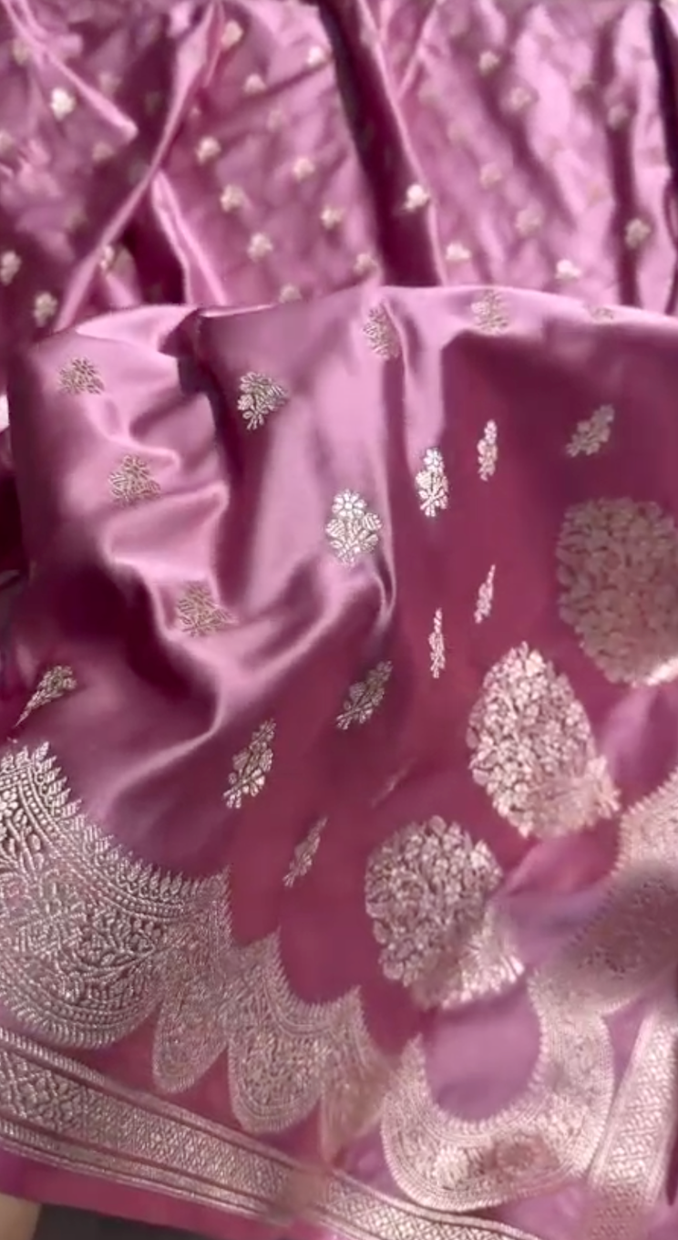 Pink fabric with silver embroidery