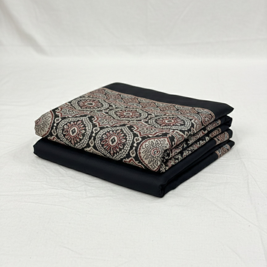 Folded black modal ajrakh Saree