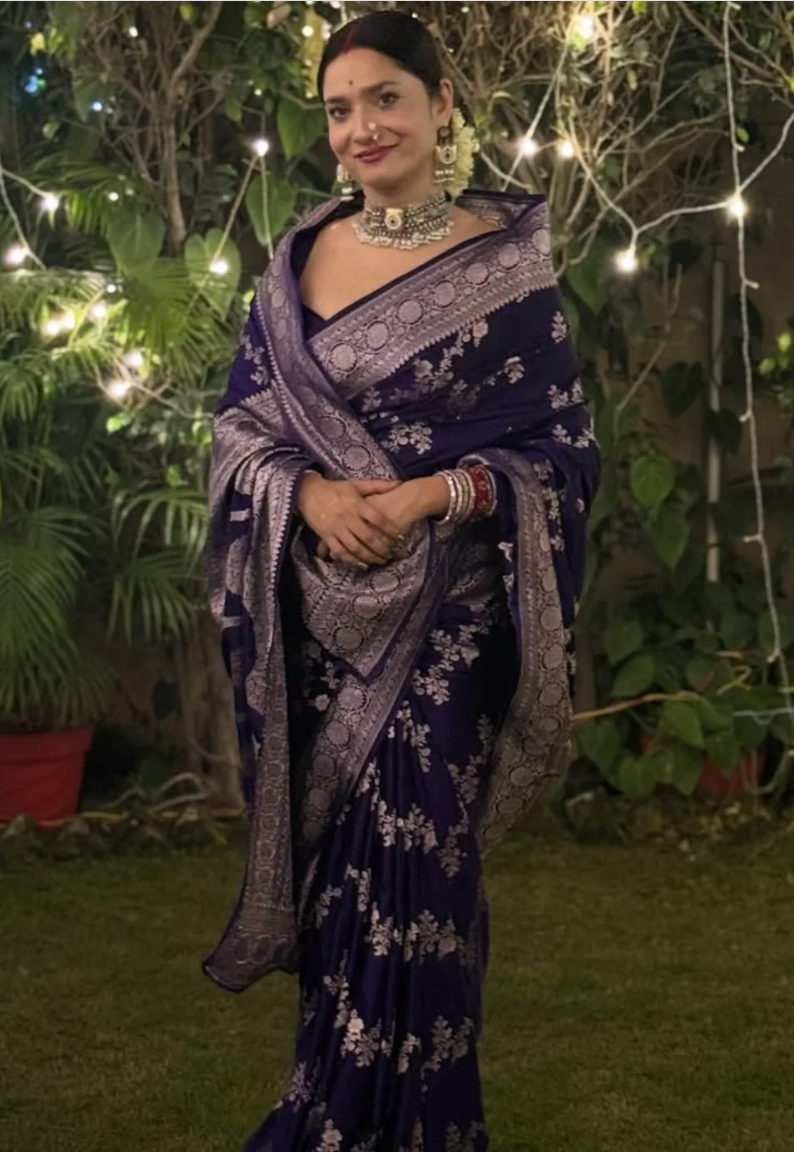 Ankita Lokhande Inspired Chitrani Banarasi Katan Mashru Soft Silk Saree