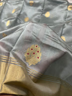 Gray saree with gold embroidery and border