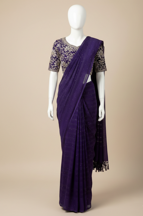 Purple Saree with heavy work blouse