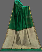 Green and beige saree with a plain background
