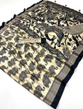 Saree with elephant pattern on a white background