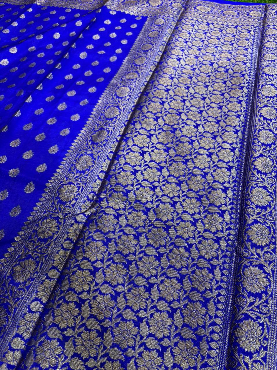 Blue fabric with gold floral patterns