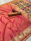 Saree with floral patterns and a blouse piece on a pink background