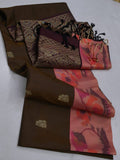 Brown and pink patterned fabric with decorative elements on a white background