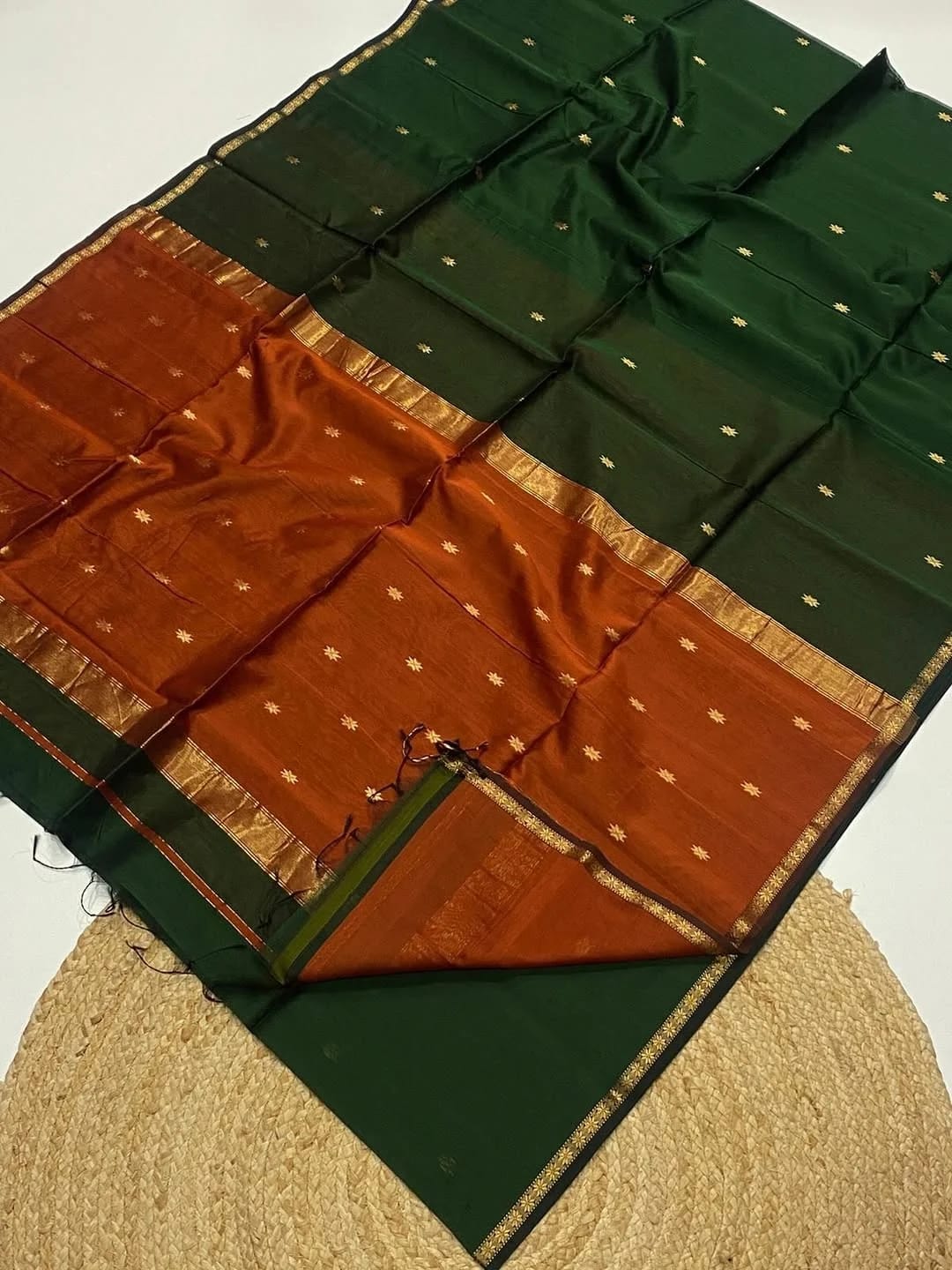 mahewari silk saree green and orange