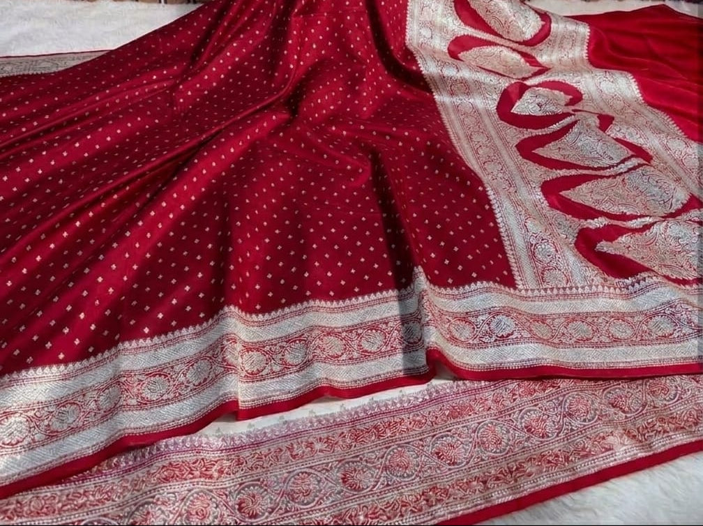 neelakshi silver and red  saree