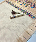 Embroidered fabric with colorful patterns on a white background