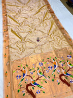 Decorative fabric with bird and floral patterns on a beige background