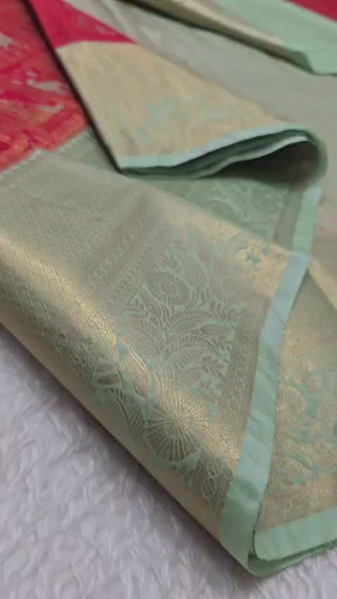 red and green kanchi saree