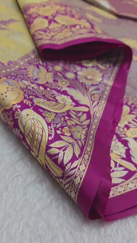 semi kanchi yellow saree