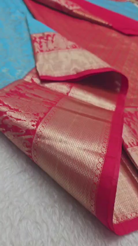 blue and pinkish red saree