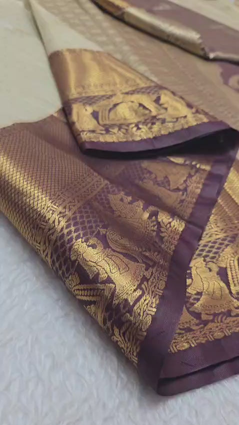Off white and brown Kanjeevaram Saree
