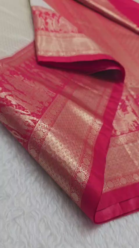 Off white and red border Kanchi saree