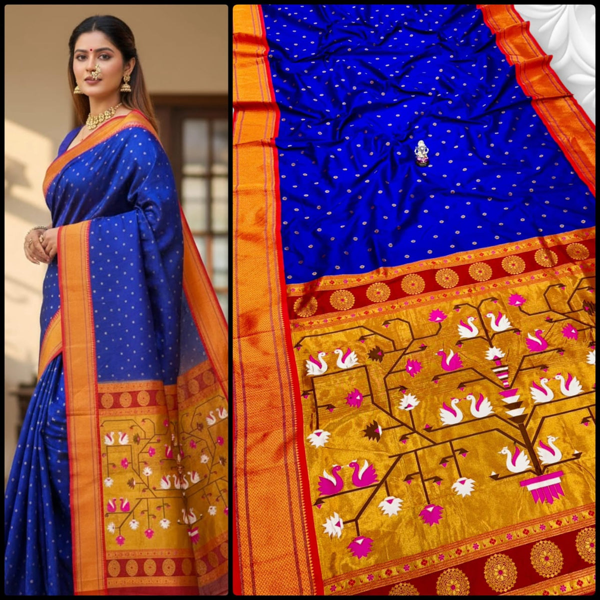 swan blue paithani