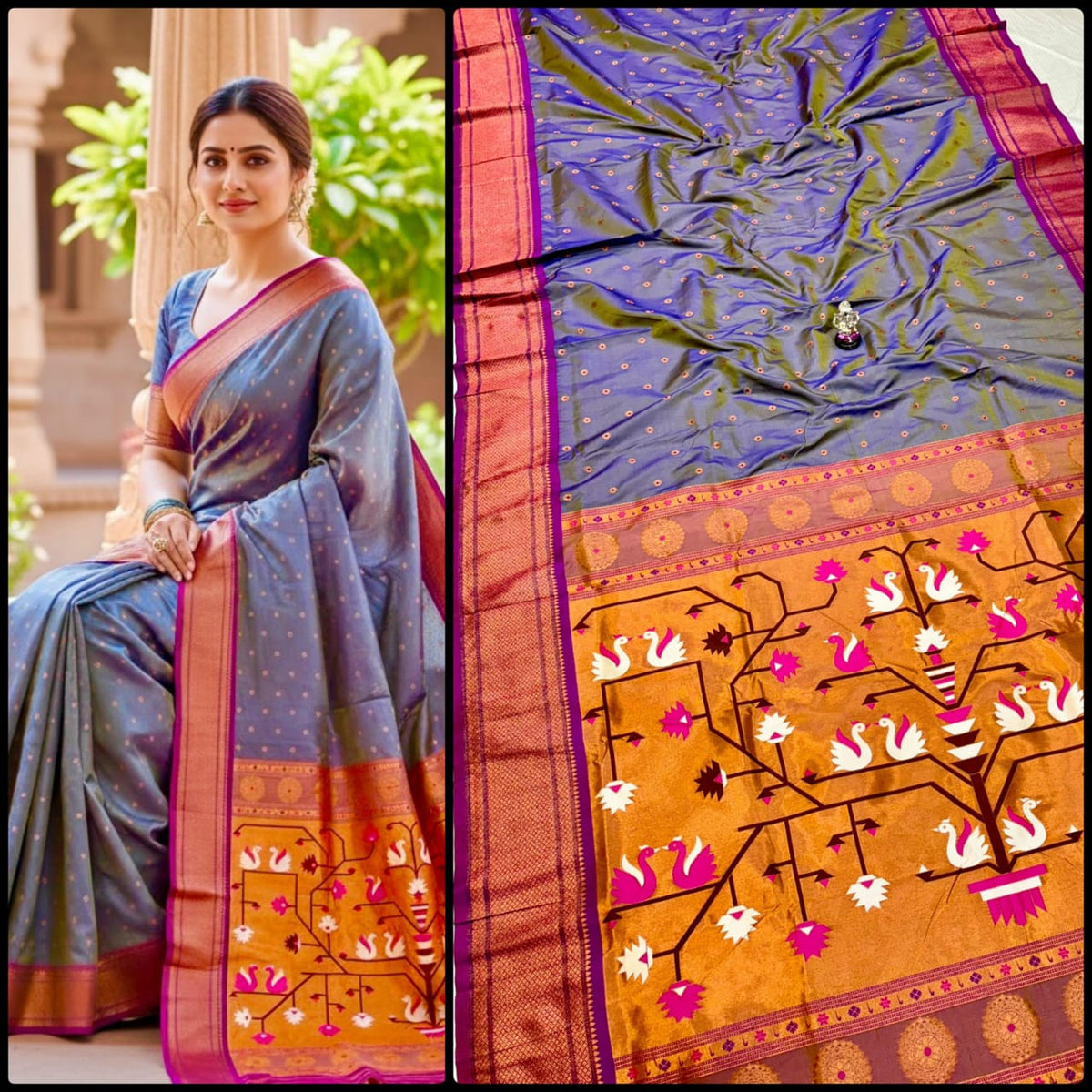 swan grey paithani